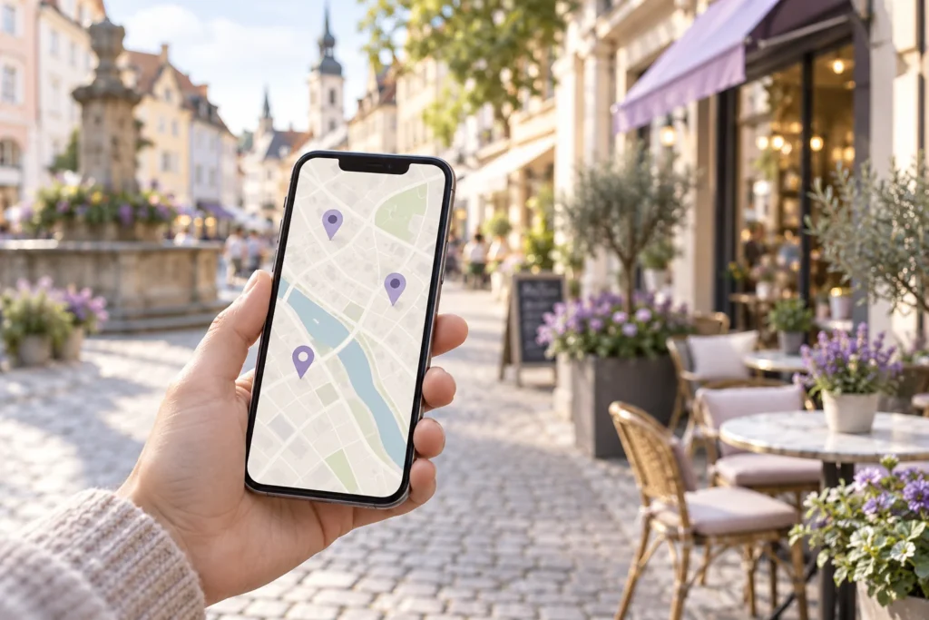 Žemėlapis telefone ieškant vietinių paslaugų